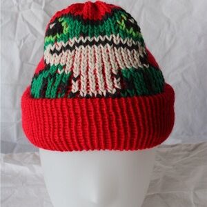 Festive Red and Green Knit Beanie